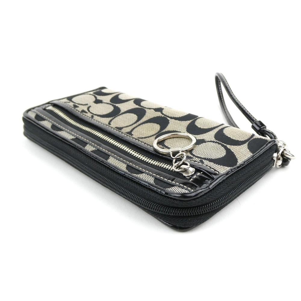 Coach Signature Black White Zip Around Wristlet - Picture 5 of 12